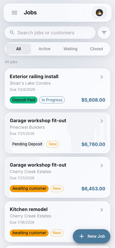 BidzBase jobs list on a phone