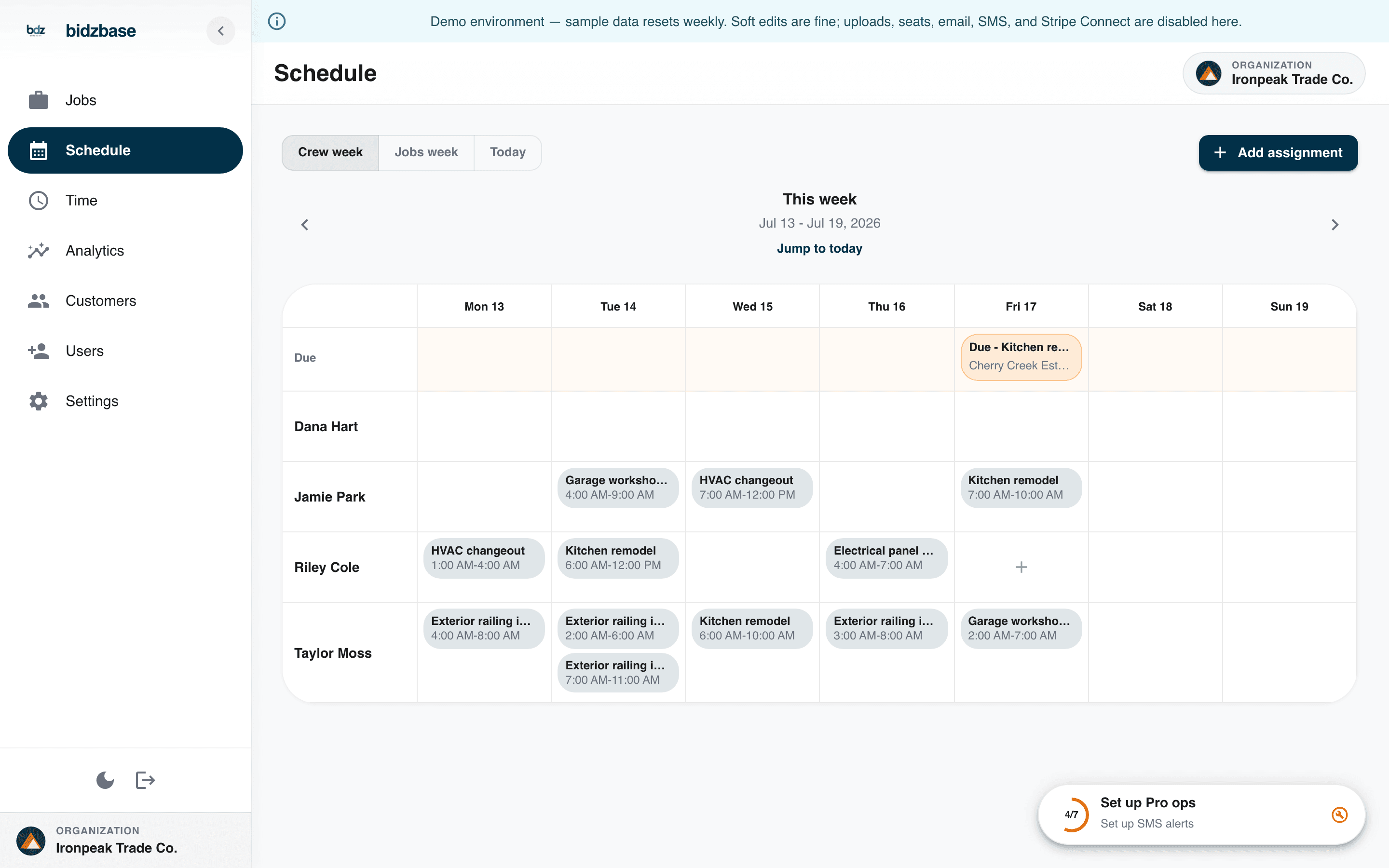 BidzBase crew schedule board